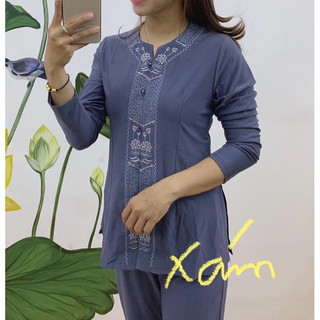 Thun Khoá Lắc Sen # Đồ Lam Đi Chùa # Đồ Bộ Nữ # Quần Áo
