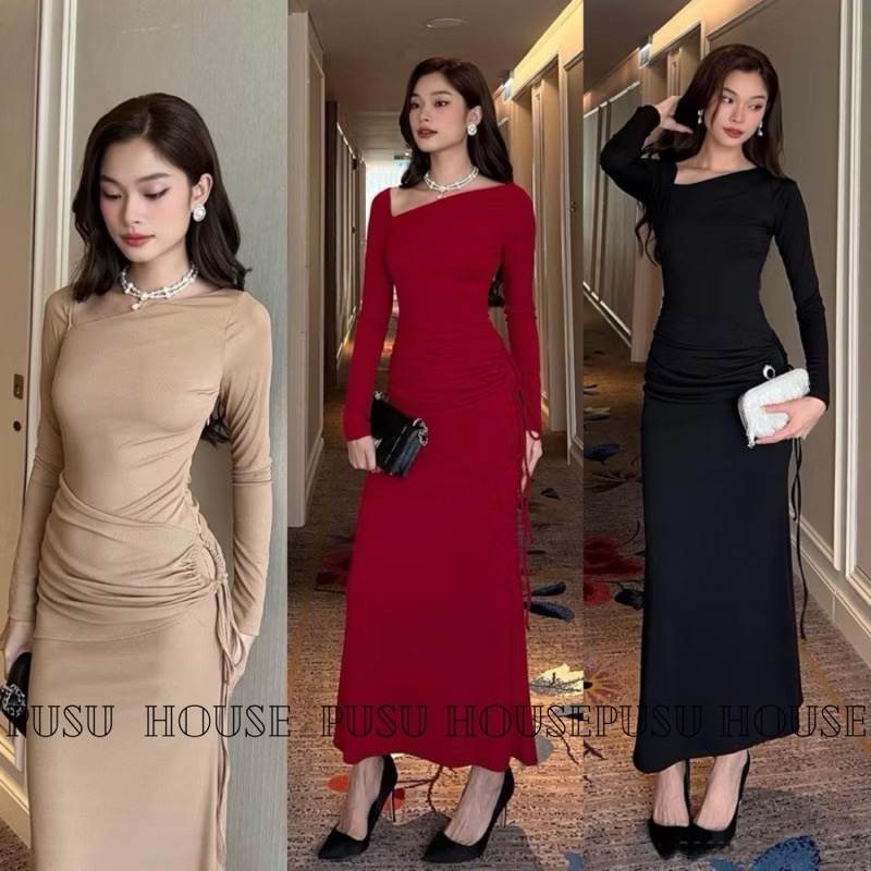 Đầm dự tiệc body thiết kế rút eo lệch vai quyến rũ sang trọng - Pusu house