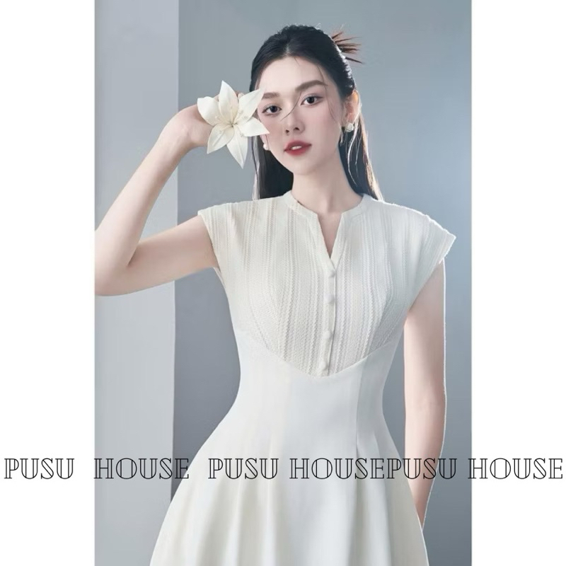 [Hàng sẵn-y hình ]Đầm dự tiệc dáng dài phối ren cổ trụ 2 túi siêu sang- PUSU house