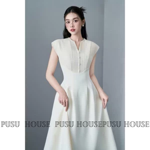 Đầm dự tiệc dáng dài phối ren cổ trụ 2 túi siêu sang- PUSU house