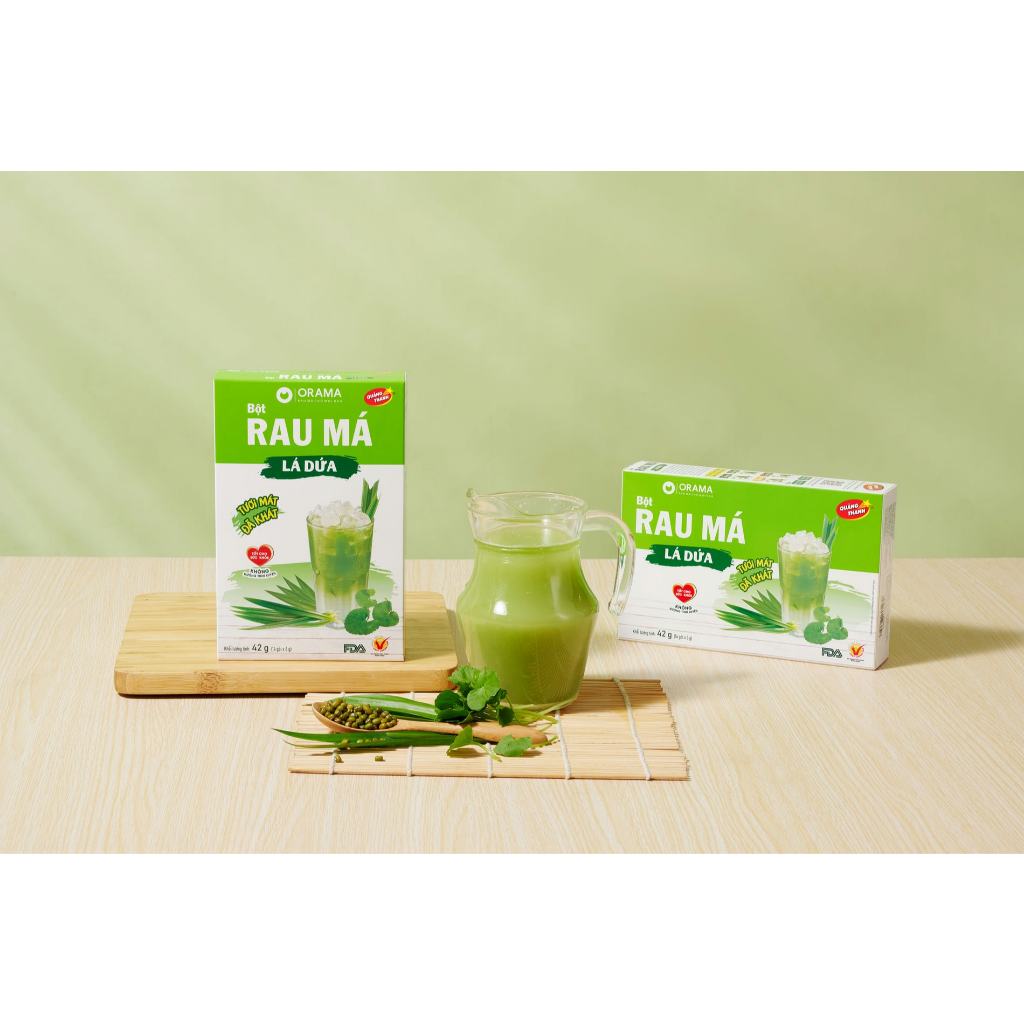 Product image Bột Rau Má Lá Dứa Quảng Thanh, đường cỏ ngọt hộp 14 gói 3g 4