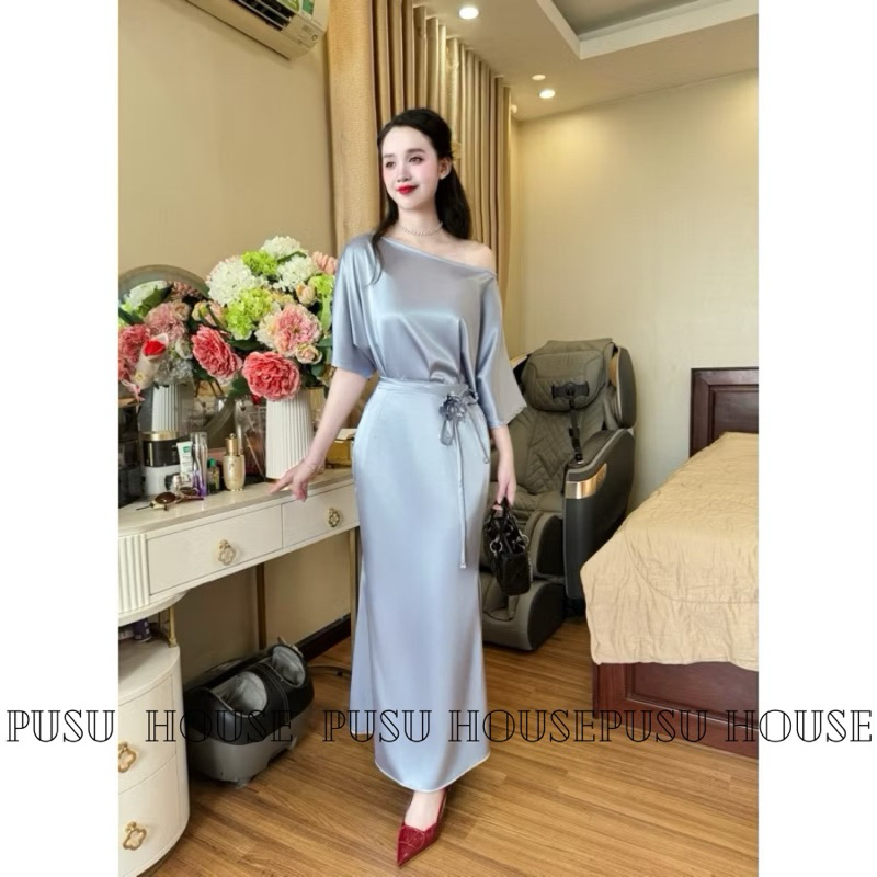 Set đầm váy siêu sang lụa hàn châu đuôi cá cao cấp- Pusu house