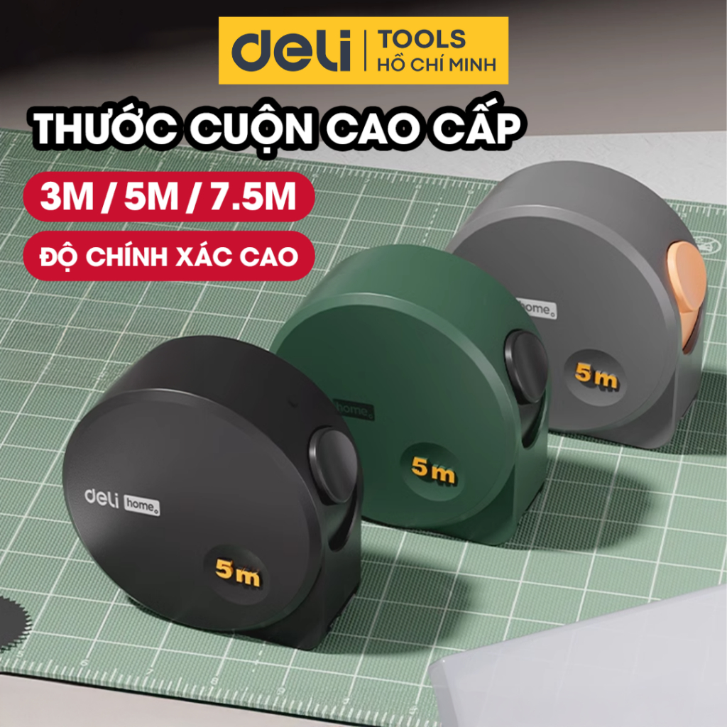 Thước Cuộn 5 Mét Cao Cấp Chính Hãng DELI - Chất Liệu Bền Bỉ Chống Rỉ Sét - Thiết Kế Tinh Tế Nhỏ Gọn Tiện Dụng