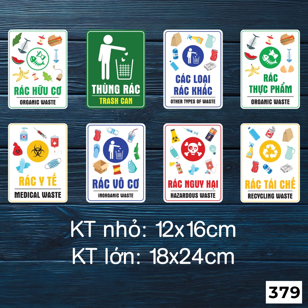 Mẫu tem decal dán PHÂN LOẠI RÁC, chất liệu decal chống nước - MÃ 379 ...