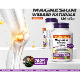 [HÀNG CÔNG TY] Viên uống bổ sung Magnesium Bisglycinate 200mg Webber Naturals hộp 120/60 viên
