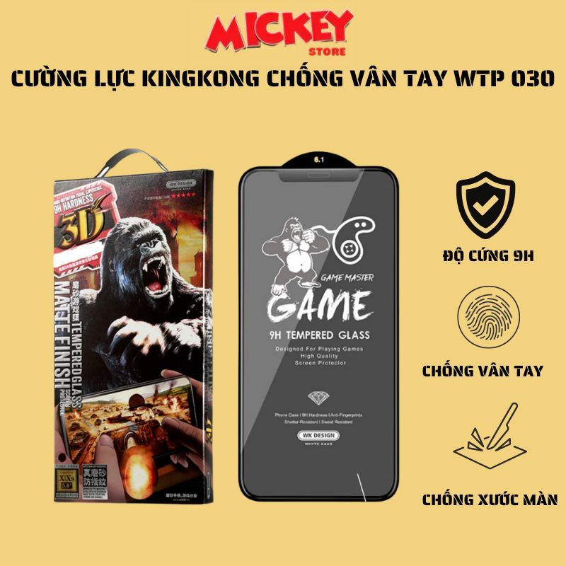 Kính cường lực Kingkong chống vân tay WTP 030 cho IPhone 11 12 13 14 15 16Promax pro plus 16e/se4