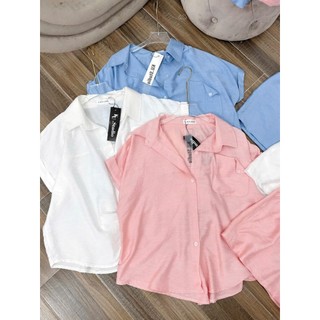Set Bộ Đồ Nữ 3 Món Tơ Đũi Nhăn Mềm Áo Sơ Mi Ngắn Tay Túi Ngực Kèm Túi Đeo Vai Mix Quần Sooc Đùi Ống Rộng Freesize