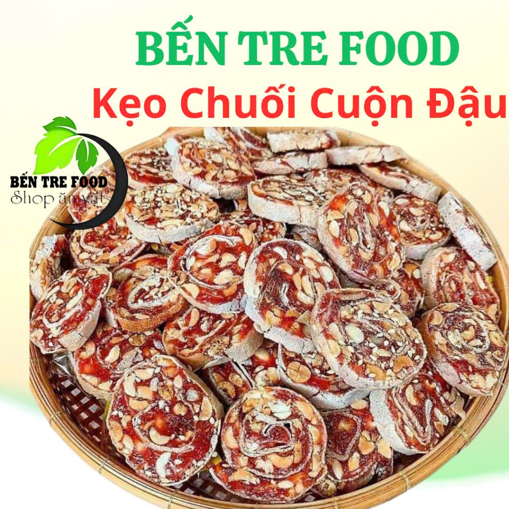 Kẹo chuối cuộn bánh phồng đậu phộng ít đường 1kg ( 2 túi) đồ ăn vặt