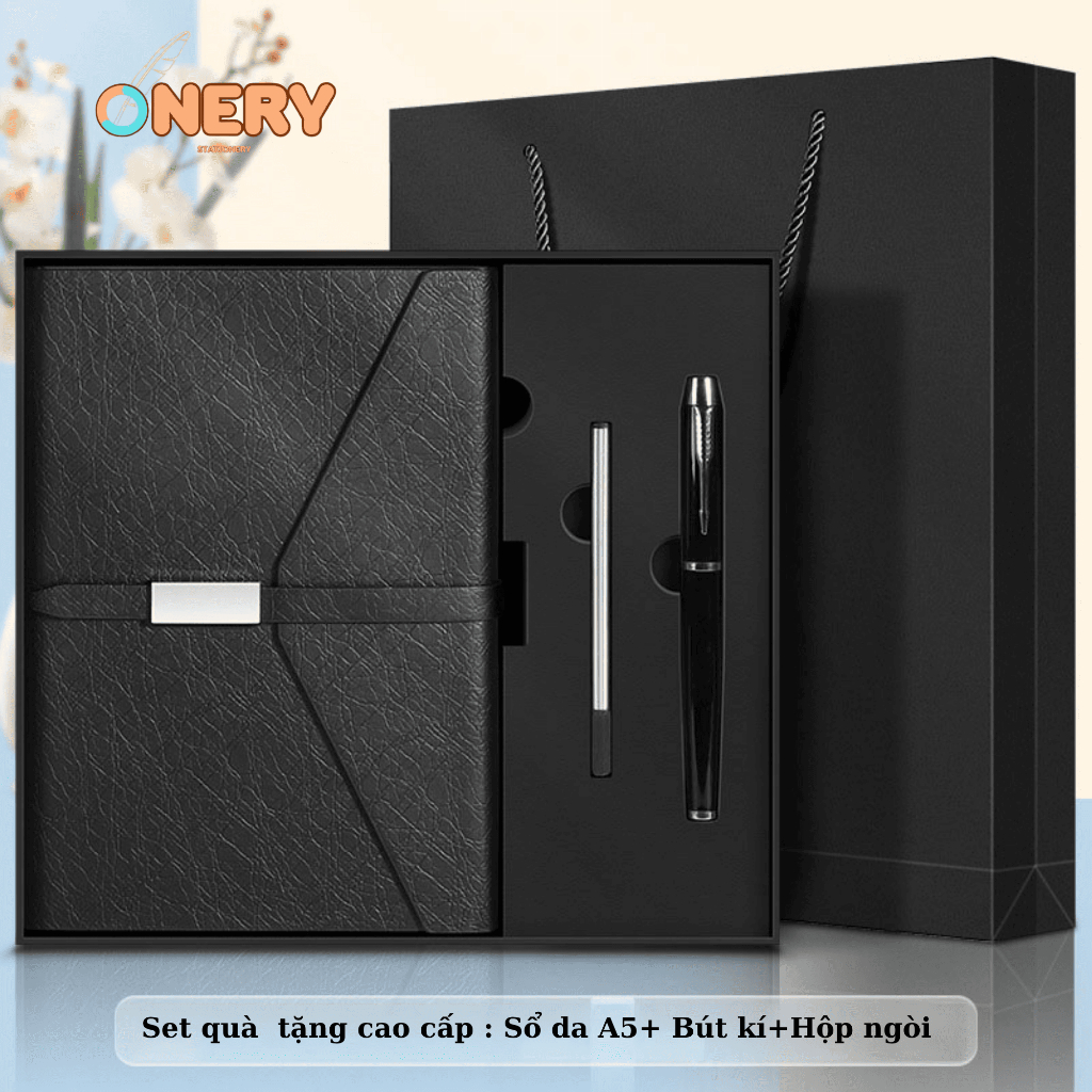 Sét quà tặng Sổ tay da kèm bút kí, hộp ngòi và usb khổ A5 quà tặng cao cấp sang trọng có khắc tên và logo theo yêu cầu