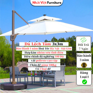Ô Lệch Tâm Vuông 3m x 3m Nâng Hạ Hợp Kim Nhôm Ô Dù Che Nắng Ngoài Trời Che Hướng Nắng 2 Loại Đế