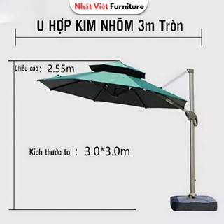Ô Dù Lệch Tâm Tròn 3x3m Cao Cấp Có Đế Nhựa và Đế Inox–Xoay 360° Che Nắng Sân Vườn, Quán Cafe, Hồ Bơi