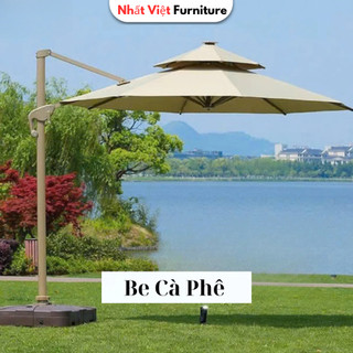 Ô Dù Lệch Tâm Tròn 3x3m Cao Cấp Có Đế Nhựa và Đế Inox–Xoay 360° Che Nắng Sân Vườn, Quán Cafe, Hồ Bơi