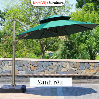 Ô Dù Lệch Tâm Tròn 3x3m Cao Cấp Có Đế Nhựa và Đế Inox–Xoay 360° Che Nắng Sân Vườn, Quán Cafe, Hồ Bơi