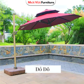 Ô Dù Lệch Tâm Tròn 3x3m Cao Cấp Có Đế Nhựa và Đế Inox–Xoay 360° Che Nắng Sân Vườn, Quán Cafe, Hồ Bơi