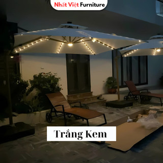 Ô Dù Lệch Tâm Vuông 3x3m Cao Cấp Có Đèn LED Hạt – Xoay 360° | Che Nắng Sân Vườn, Quán Cafe, Hồ Bơi