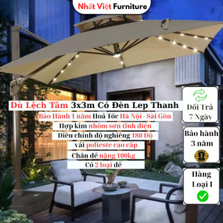 Ô Dù Lệch Tâm Vuông 3x3m Cao Cấp Có Đèn LED Hạt – Xoay 360° | Che Nắng Sân Vườn, Quán Cafe, Hồ Bơi