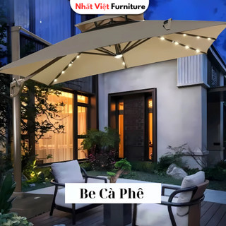 Ô Dù Lệch Tâm Vuông 3x3m Cao Cấp Có Đèn LED Hạt – Xoay 360° | Che Nắng Sân Vườn, Quán Cafe, Hồ Bơi