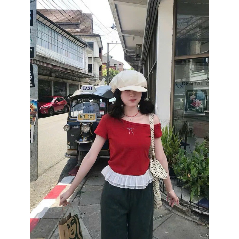 @Ssu [Có sẵn] ÁO PHÔNG CHÂN BÈO LỆCH VAI NƠ NGỰC XIU XINH HÀNG QUẢNG CHÂU
