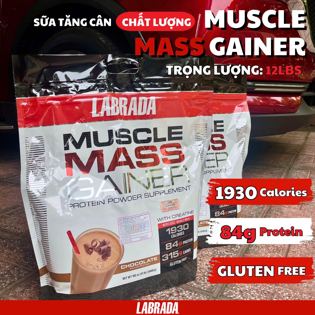 [BBT][BÌNH LẮC] Labrada Muscle Mass Gainer 12Lb, Tăng Cân, Cơ, Bổ Sung Protein,Vitamin, Khoáng Chất