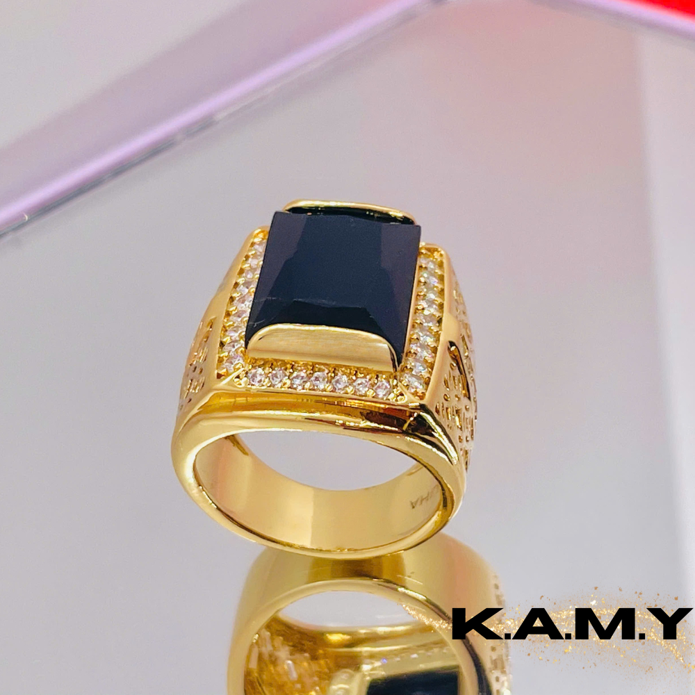 Nhẫn Nam Mạ Vàng Đính Đá CZ Đen Sang Trọng – Phong Cách Doanh Nhân, Lịch Lãm | KAMY Jewelry