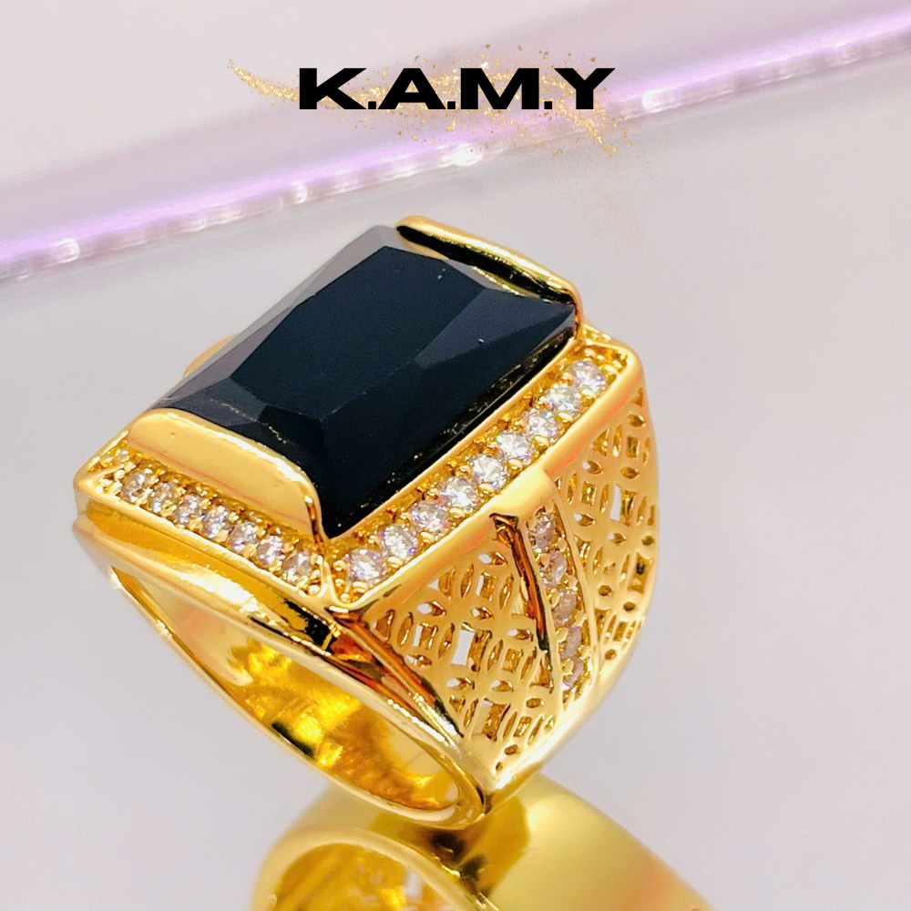 Nhẫn Nam Mạ Vàng Đính Đá CZ Đen Sang Trọng – Phong Cách Doanh Nhân, Lịch Lãm | KAMY Jewelry