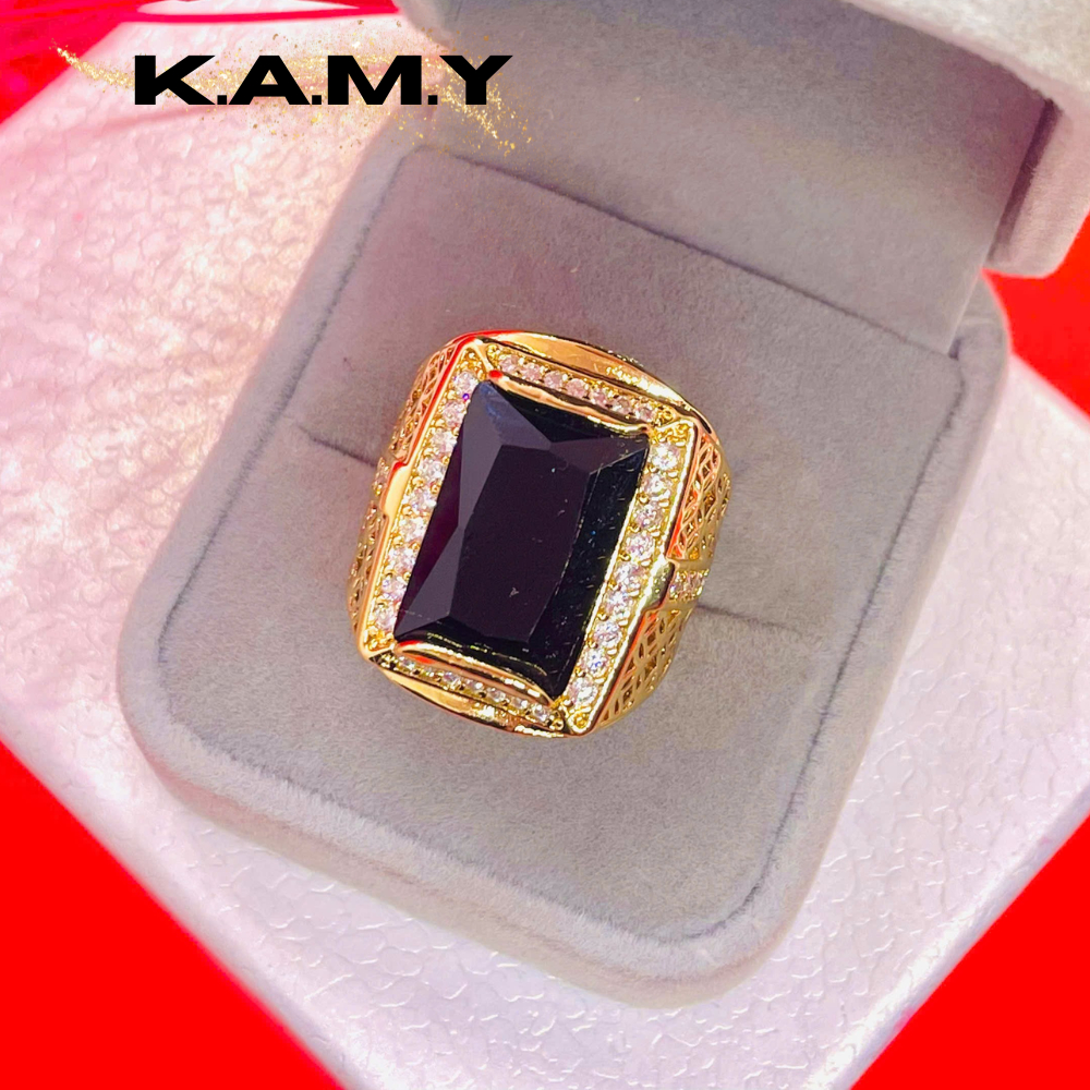 Nhẫn Nam Mạ Vàng Đính Đá CZ Đen Sang Trọng – Phong Cách Doanh Nhân, Lịch Lãm | KAMY Jewelry