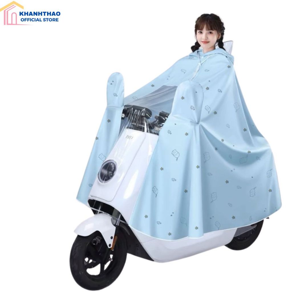 Áo mưa nửa trước trong suốt cho Mẹ và Bé, che phủ toàn thân, kèm kính chắn mưa có thể tháo rời