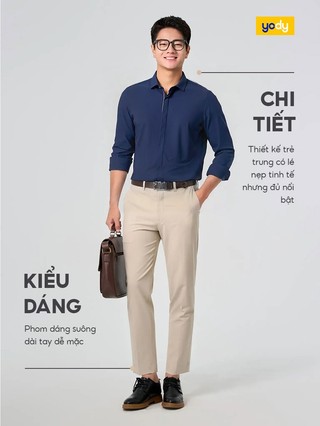 ⚡T5 199K⚡ Áo sơ mi nam YODY business chất liệu Knit co giãn đàn hồi phối nép giấu cúc tinh tế MOSH25S091