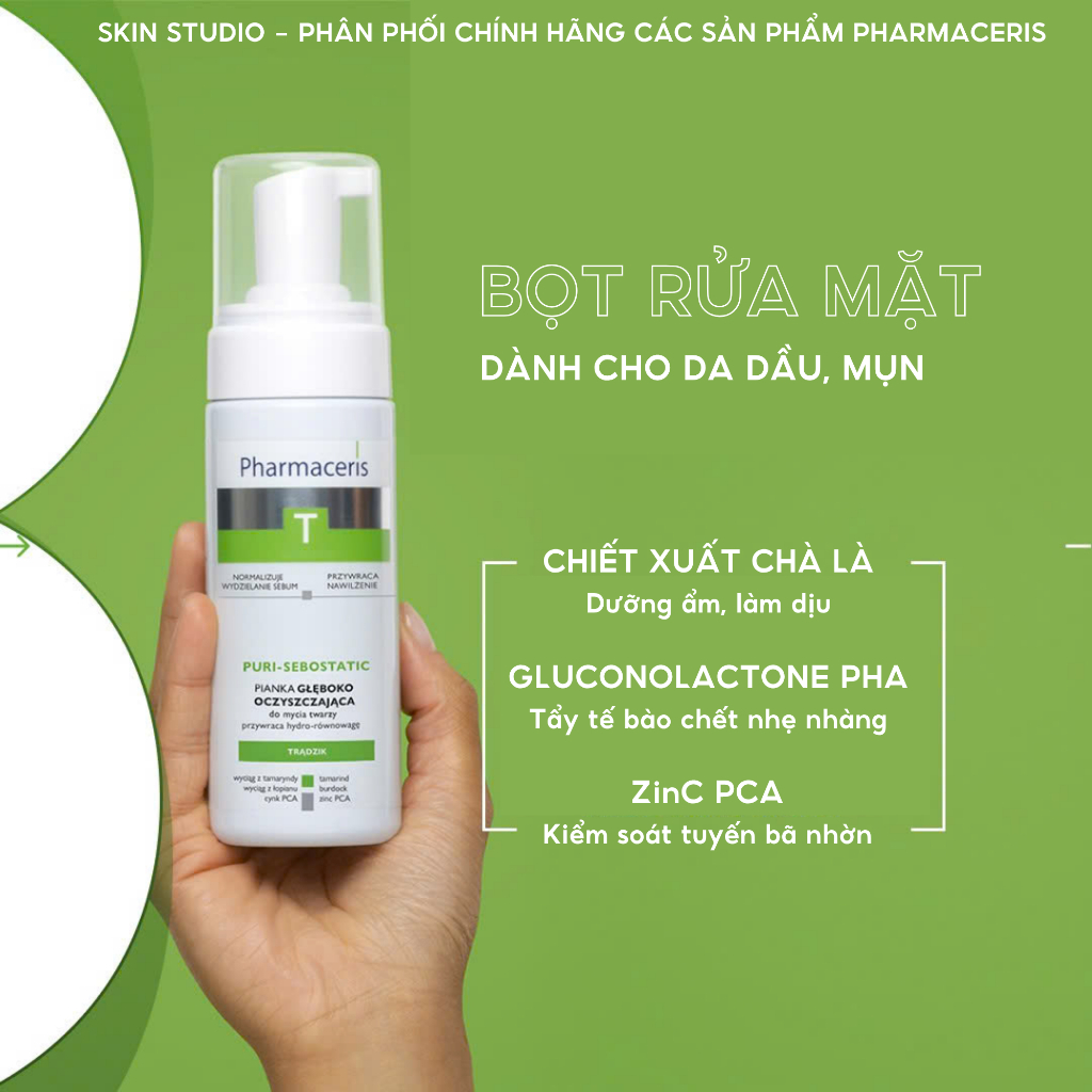 Sữa rửa mặt dạng bọt dành cho da dầu mụn PHARMACERIS PURI-SEBOSTATICS chai 150ml - Skin Studio