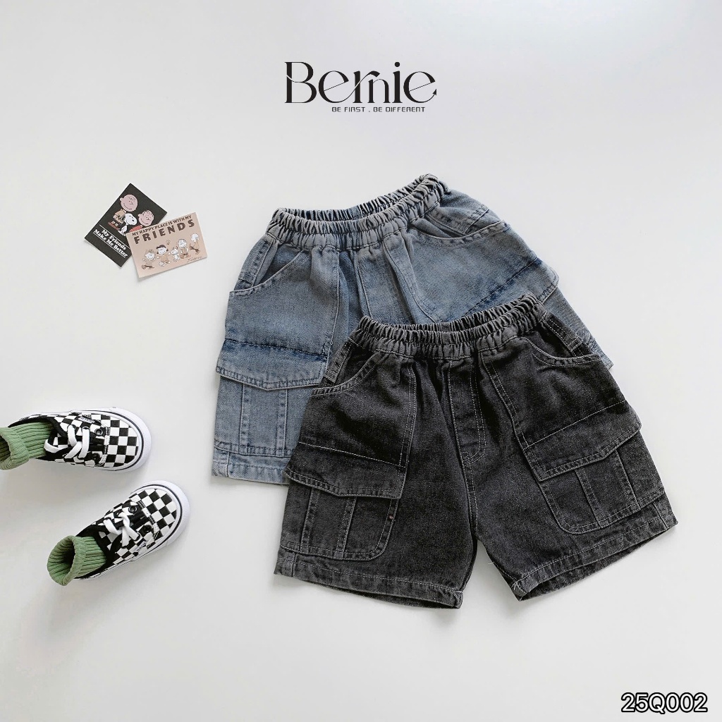 Quần sóc jeans bé trai, quần đùi bò túi hộp cá tính cho bé