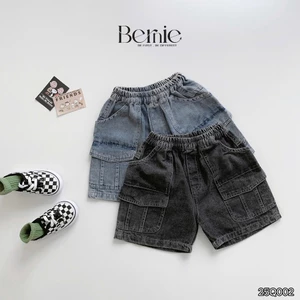 Quần sóc jeans bé trai, quần đùi bò túi hộp cá tính cho bé