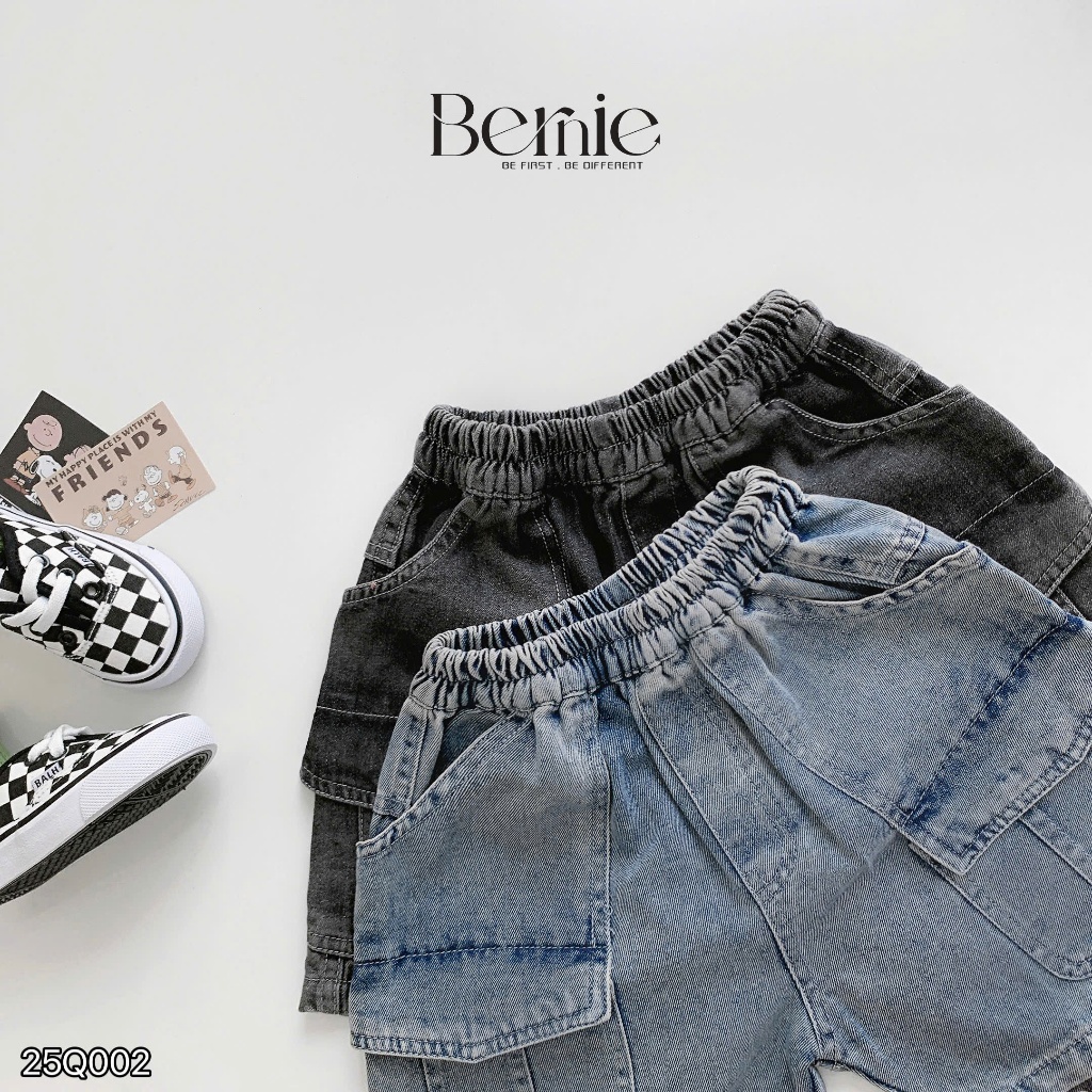 Quần sóc jeans bé trai, quần đùi bò túi hộp cá tính cho bé