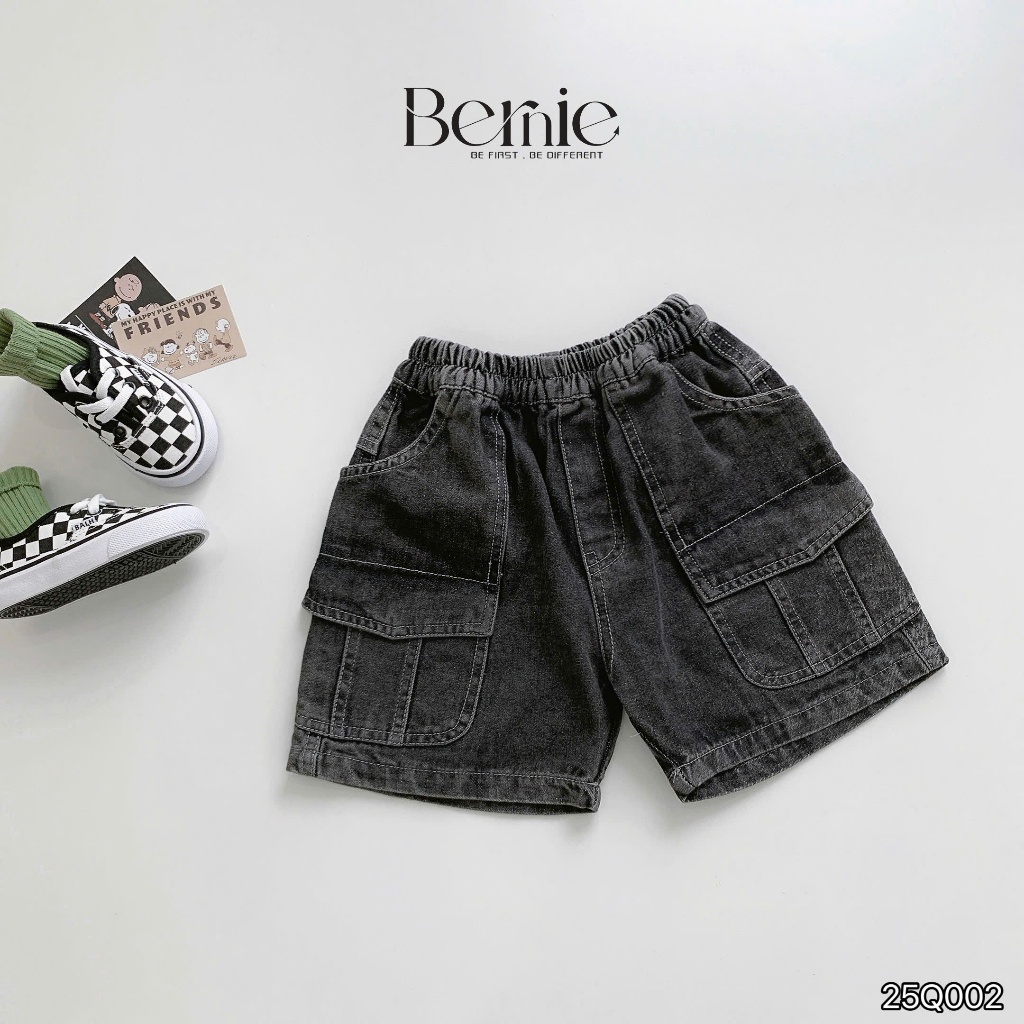 Quần sóc jeans bé trai, quần đùi bò túi hộp cá tính cho bé
