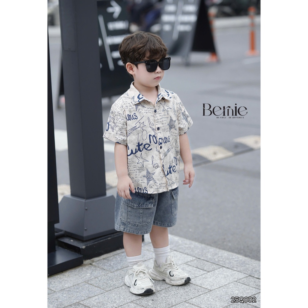 Quần sóc jeans bé trai, quần đùi bò túi hộp cá tính cho bé