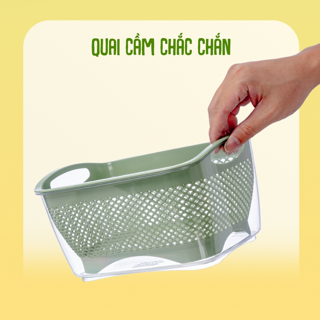 Bộ chậu rổ chữ nhật Hokori, Bộ rổ kèm chậu hứng nước rửa rau củ đựng hoa quả trái cây Việt Nhật cao cấp GD Việt Nhật