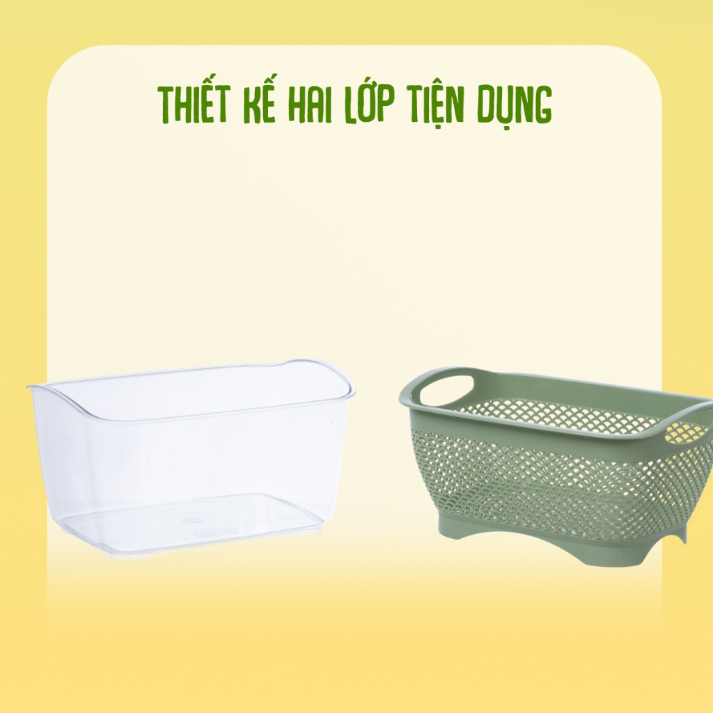 Bộ chậu rổ chữ nhật Hokori, Bộ rổ kèm chậu hứng nước rửa rau củ đựng hoa quả trái cây Việt Nhật cao cấp GD Việt Nhật