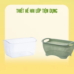 Bộ chậu rổ chữ nhật Hokori, Bộ rổ kèm chậu hứng nước rửa rau củ đựng hoa quả trái cây Việt Nhật cao cấp GD Việt Nhật