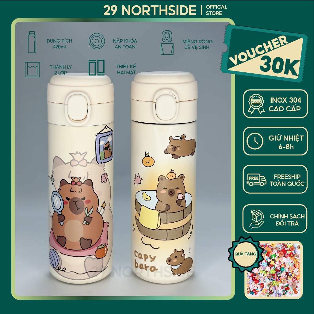 29NS- Ly giữ nhiệt Capybara Chất Liệu Inox 304 Cao Cấp 420ML, Bình Giữ ...