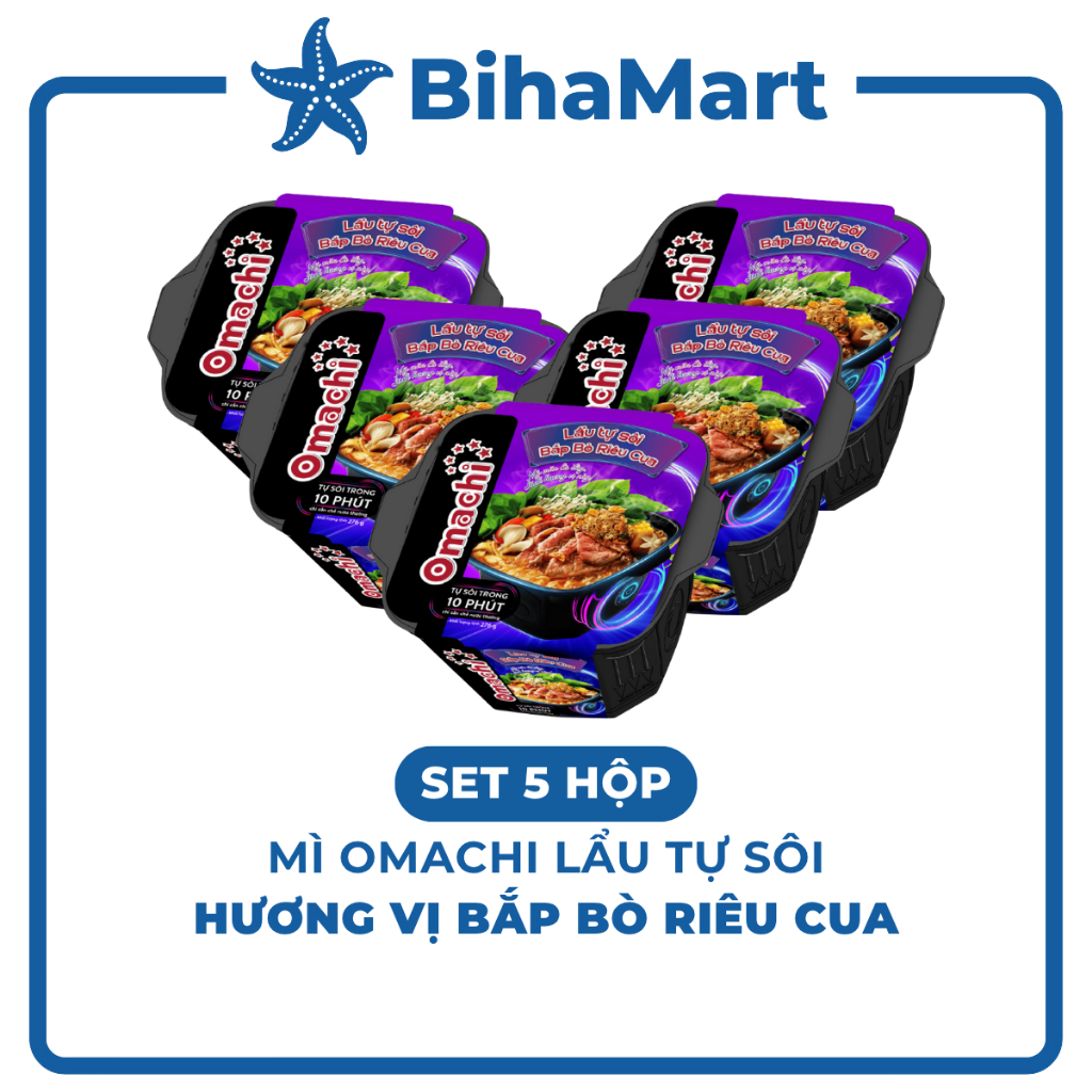 [SET 5 HỘP] - MASAN - Mì lẩu tự sôi Omachi bắp bò riêu cua, Mì lẩu hộp ...