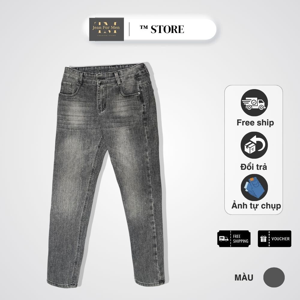 Quần jean nam dài - Quần bò dài màu xám tro cao cấp vải DENIM co dãn fom slimfit ,dễ phối đồ