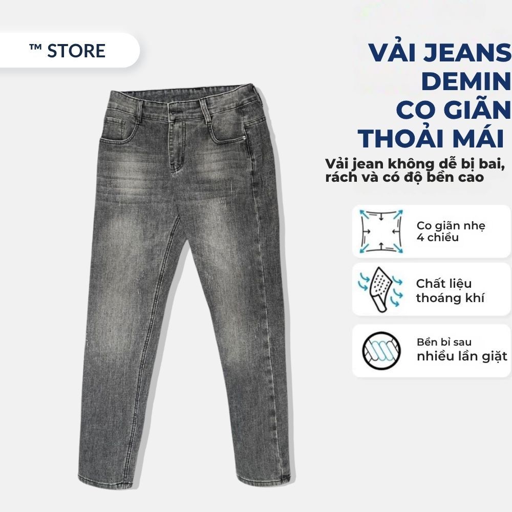 Quần jean nam dài - Quần bò dài màu xám tro cao cấp vải DENIM co dãn fom slimfit ,dễ phối đồ