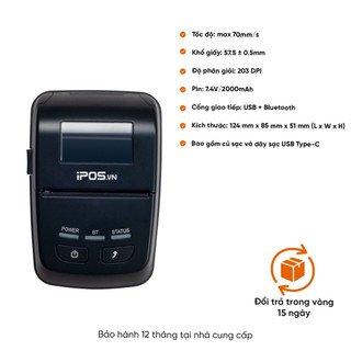 [Chính hãng] MÁY IN NHIỆT BLUETOOTH iPOS P501A -Máy in ấn hóa đơn nhỏ gọn, tính di động, tính ổn định cao - FREESHIP!