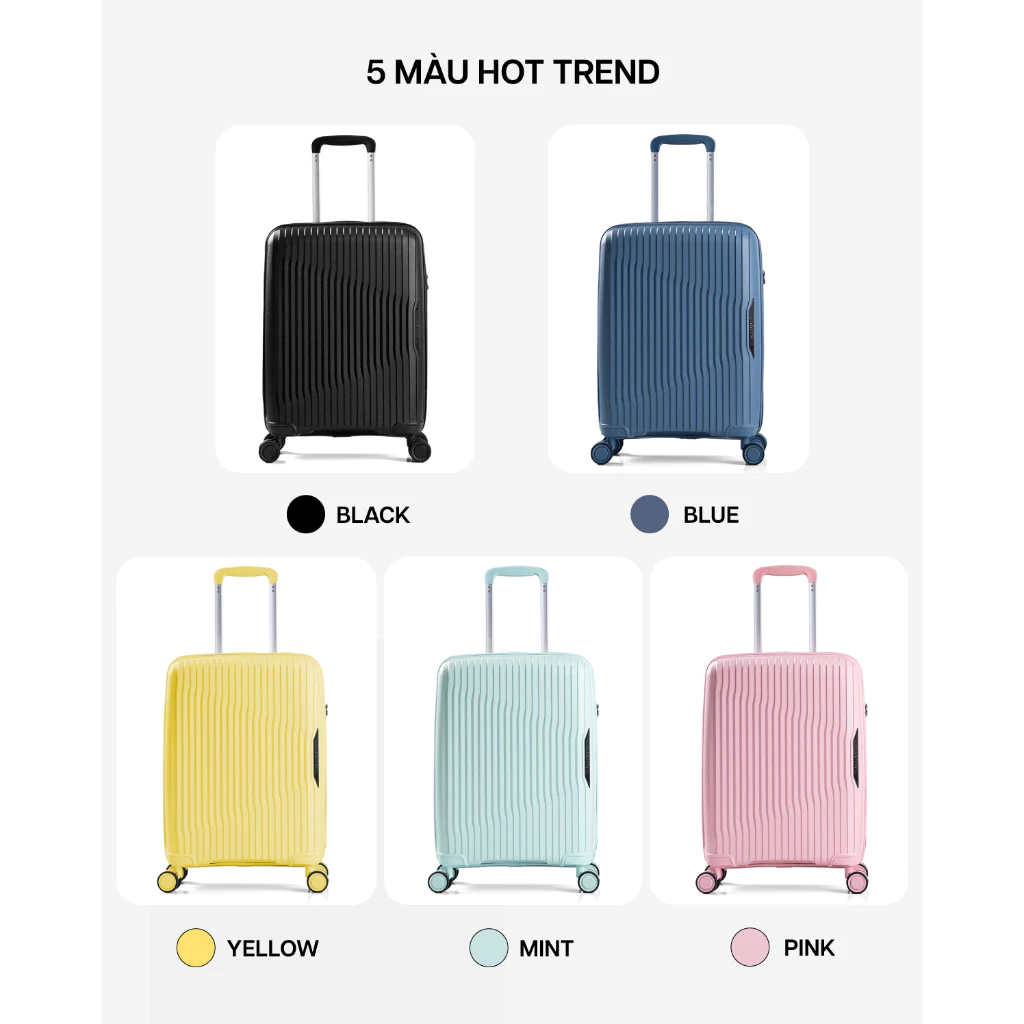 [🔥BEST SELLER] Vali Kéo MIAvn Larita ROTA - Size 20/24/28, Nhựa PP Dẻo Siêu Bền, Hạn Chế Bể, Khoá TSA, Bảo Hành Trọn Đời