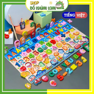 Đồ Chơi Phát Triển Trí Tuệ Bằng Gỗ BỐ KHỦNG LONG Bảng Gỗ Học Chữ Cái Số Đếm Câu Cá Xếp Hình Học Cho Bé Từ 2 Đến 6 Tuổi