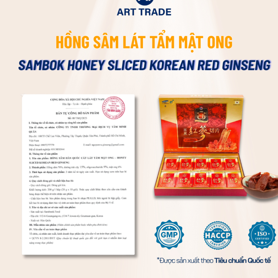 Hồng Sâm Lát Tẩm Mật Ong Sambok Honey Sliced Korean Red Ginseng Hàn Quốc 20gx 1 Hộp Qùa Tặng Cao Cấp
