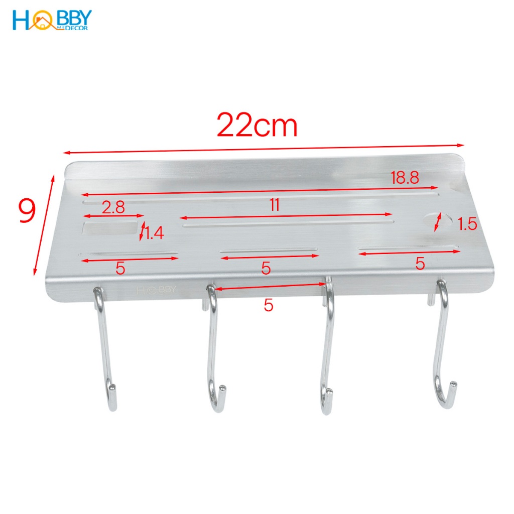 Kệ treo dao kéo Inox 304 có 4 móc treo dán tường Hobby home decor KDT