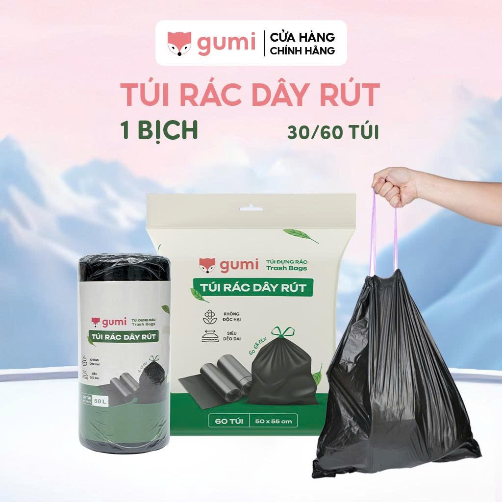 Túi rác Gumi túi đựng rác có dây rút tự phân huỷ bịch size 50x55cm ...