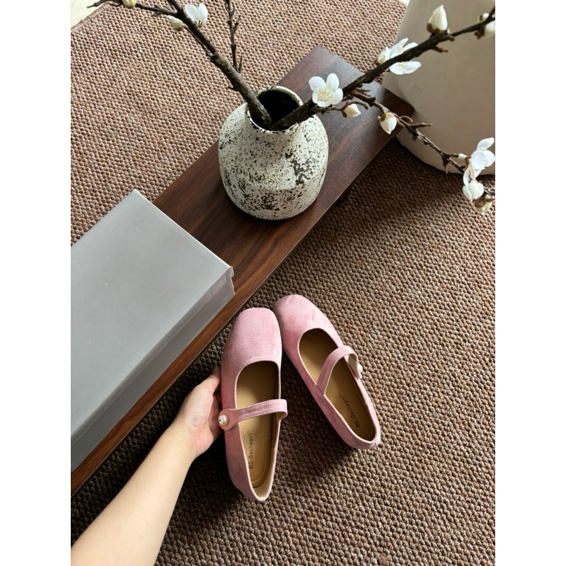 Giày Búp Bê Nữ Nhung Mũi Tròn Quai Ngọc – Phong Cách Tiểu Thư Vintage | Soft Suede 2025
