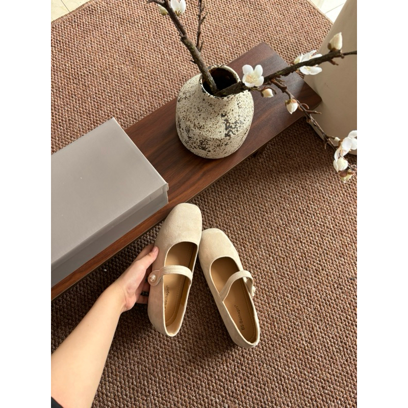 Giày Búp Bê Nữ Nhung Mũi Tròn Quai Ngọc – Phong Cách Tiểu Thư Vintage | Soft Suede 2025