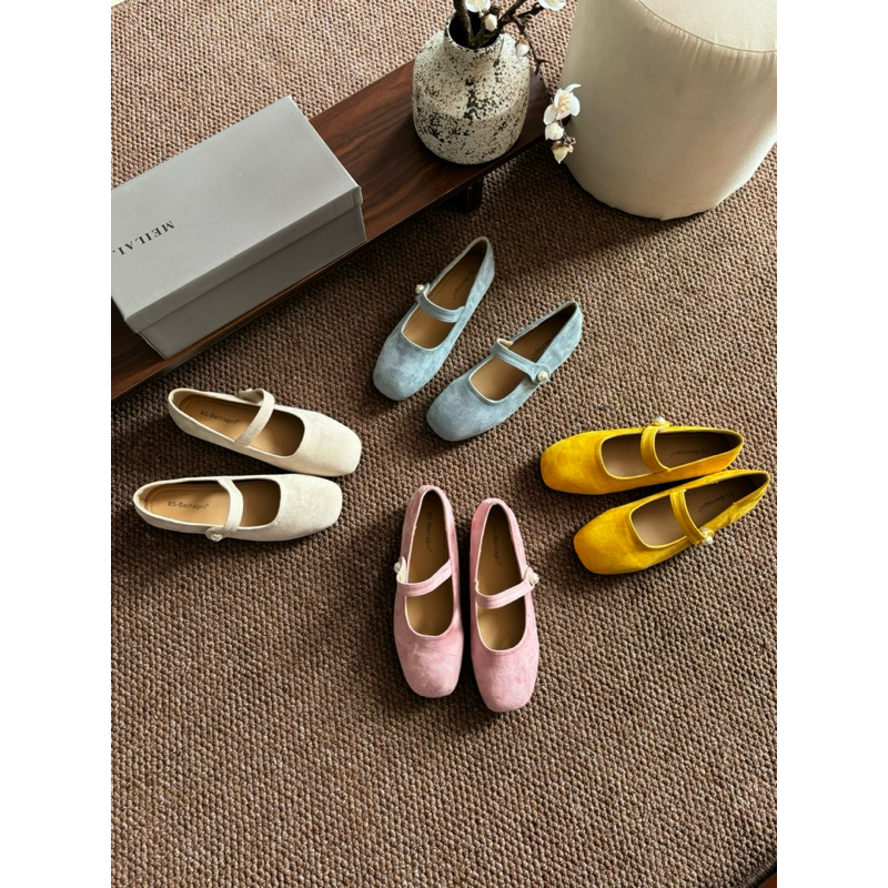Giày Búp Bê Nữ Nhung Mũi Tròn Quai Ngọc – Phong Cách Tiểu Thư Vintage | Soft Suede 2025